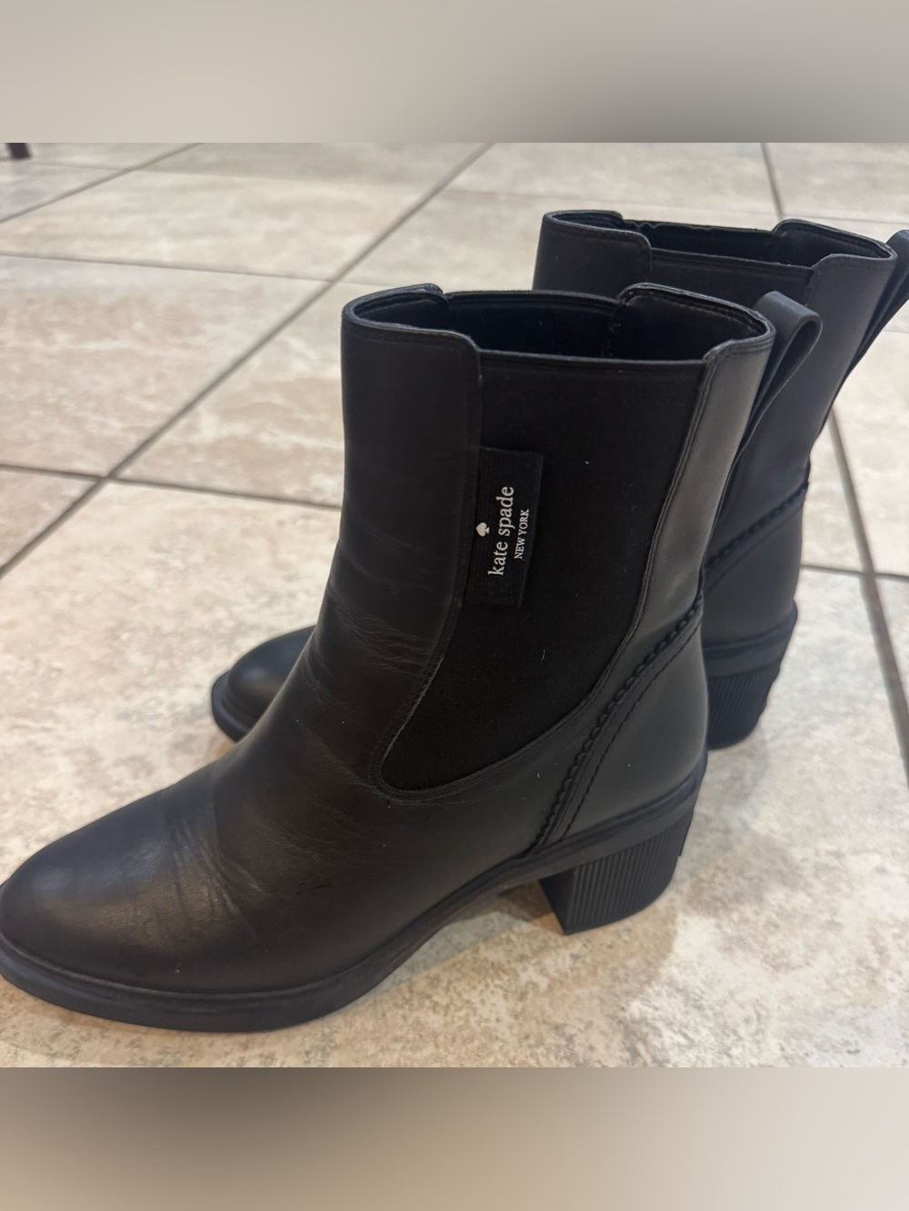 : Kate Spade New York Drew Chelsea Boot Heeled Black Leather 8.5